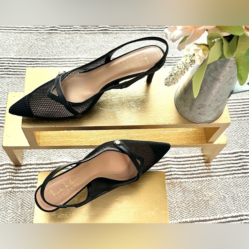 Elegant Black Mesh Slingback Heels